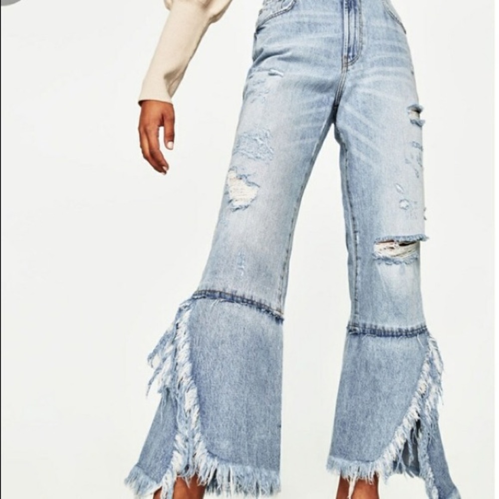 Zara Distressed Trf Denim Ix'd Makers Flare